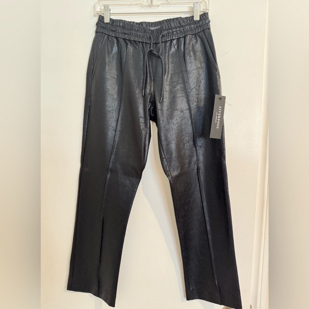 Liverpool Black Drawstring Faux Leather Trouser Pants